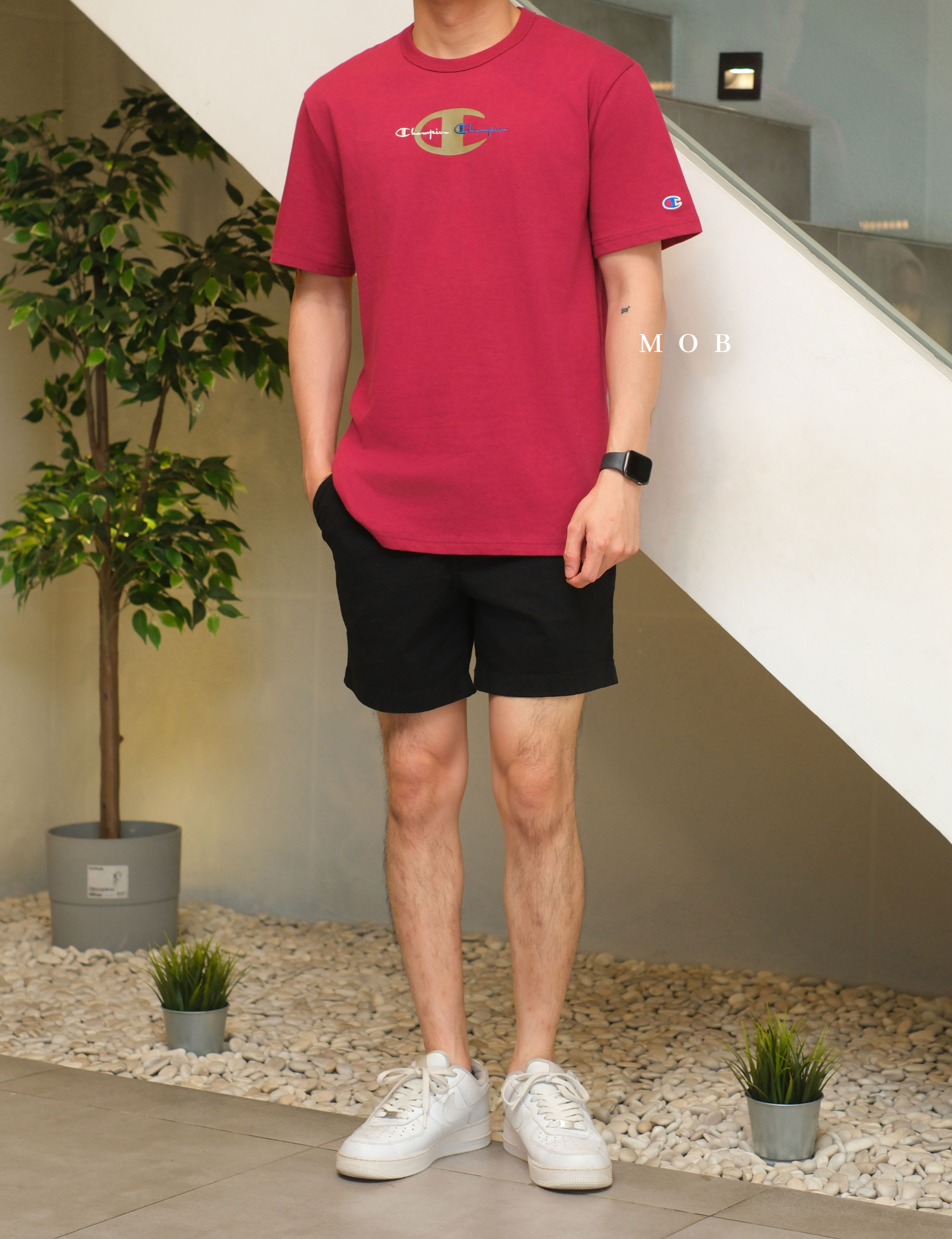 CHMPSST2004A Heritage Double Script Logo SS Tee Maroon