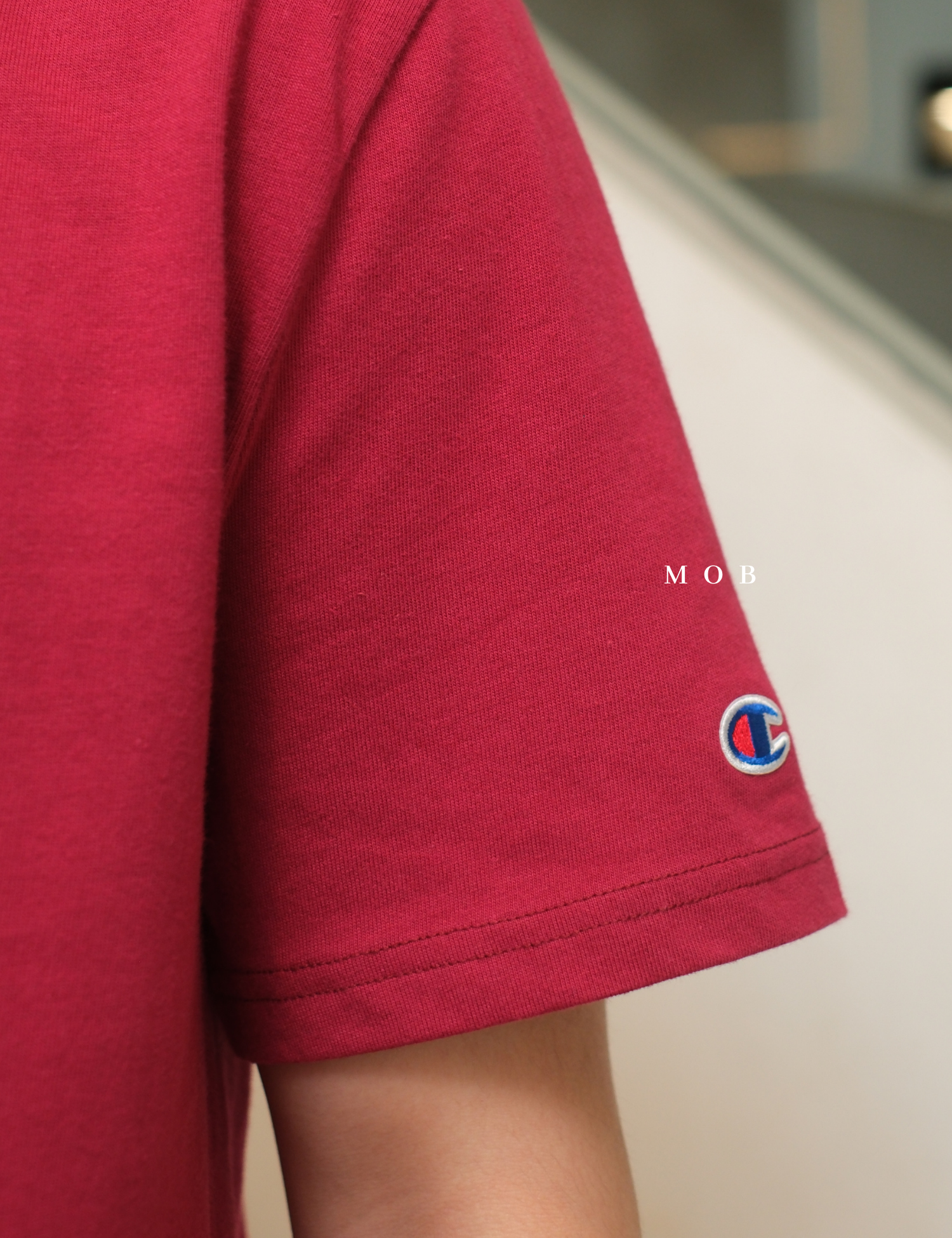 CHMPSST2004A Heritage Double Script Logo SS Tee Maroon