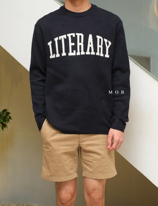 Image of TOPSW01002 Literary Knit Sweatshirt Navy 