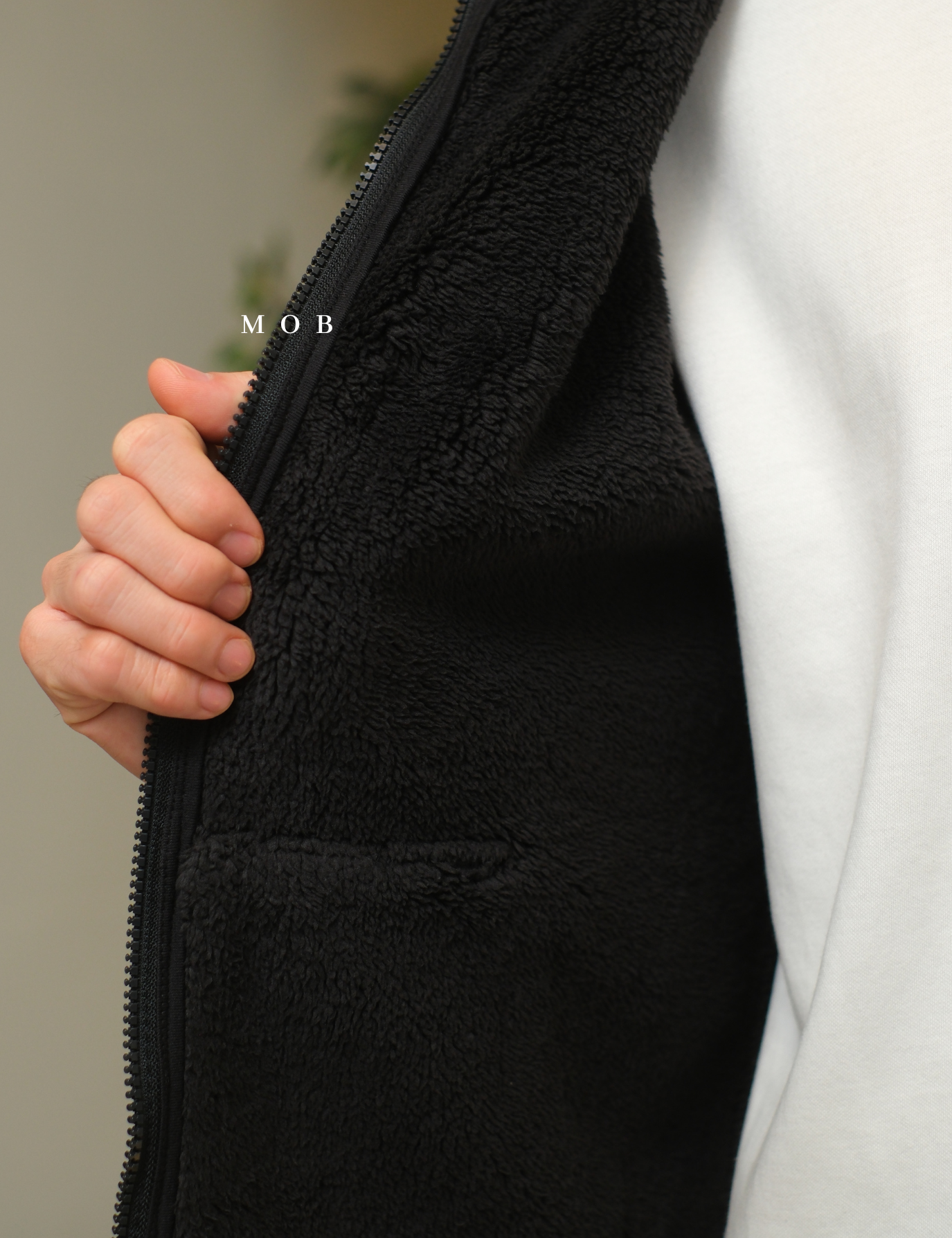 PHFZ02001 Fluffy Bonded Sherpa Full Zip Hoodie Black