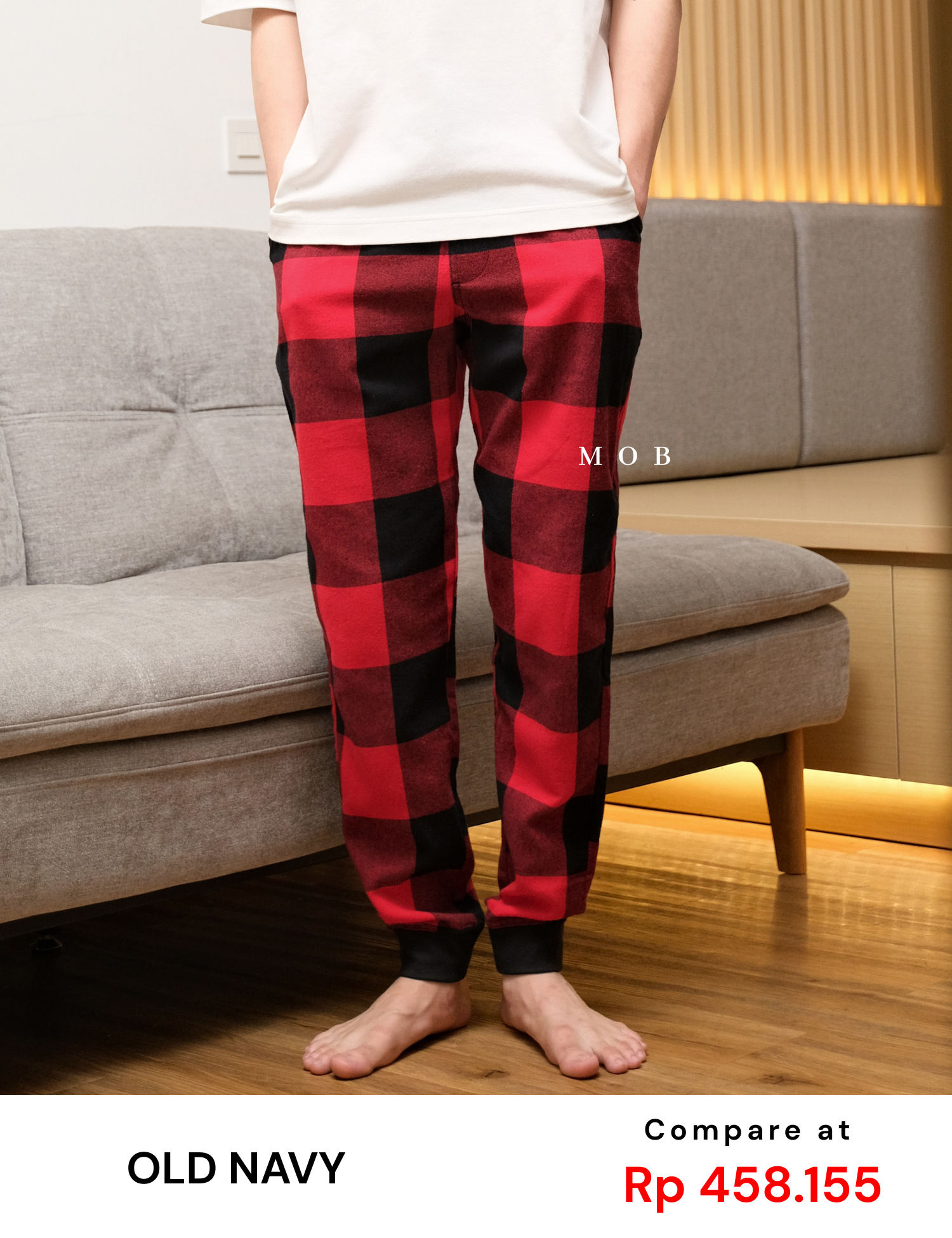 ONPJ1001A Jogger Pajama Pants Red Black Plaid 