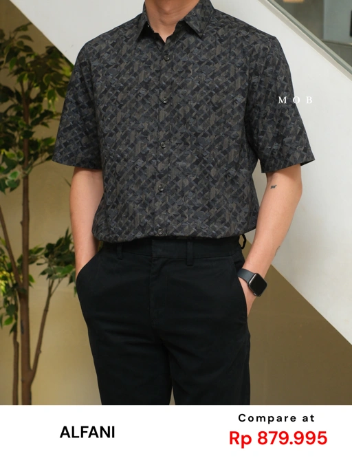 Image of AFSSS01020 Toledo Geoprint SS Shirt Dark Grey