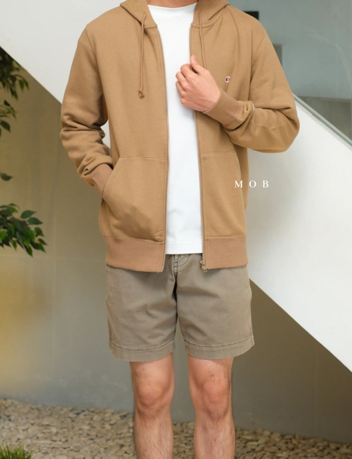 Image of CHMPFZ04002E Basic Terry Small Logo Full Zip Hoodie Khaki