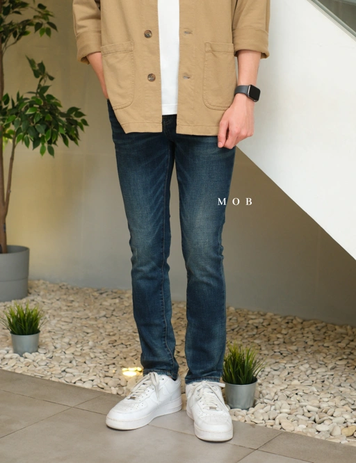 Image of ARPT09002 Skinny Ripped Pocket Jeans Dark Blue