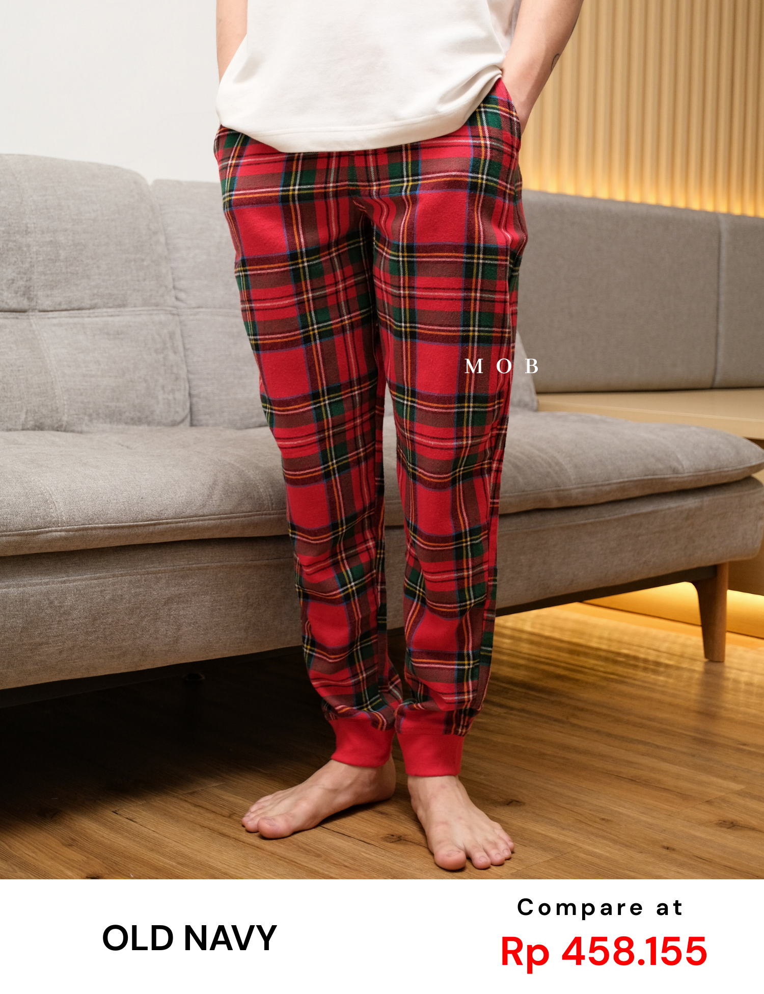 ONPJ1002A Jogger Pajama Pants Red Green Plaid 