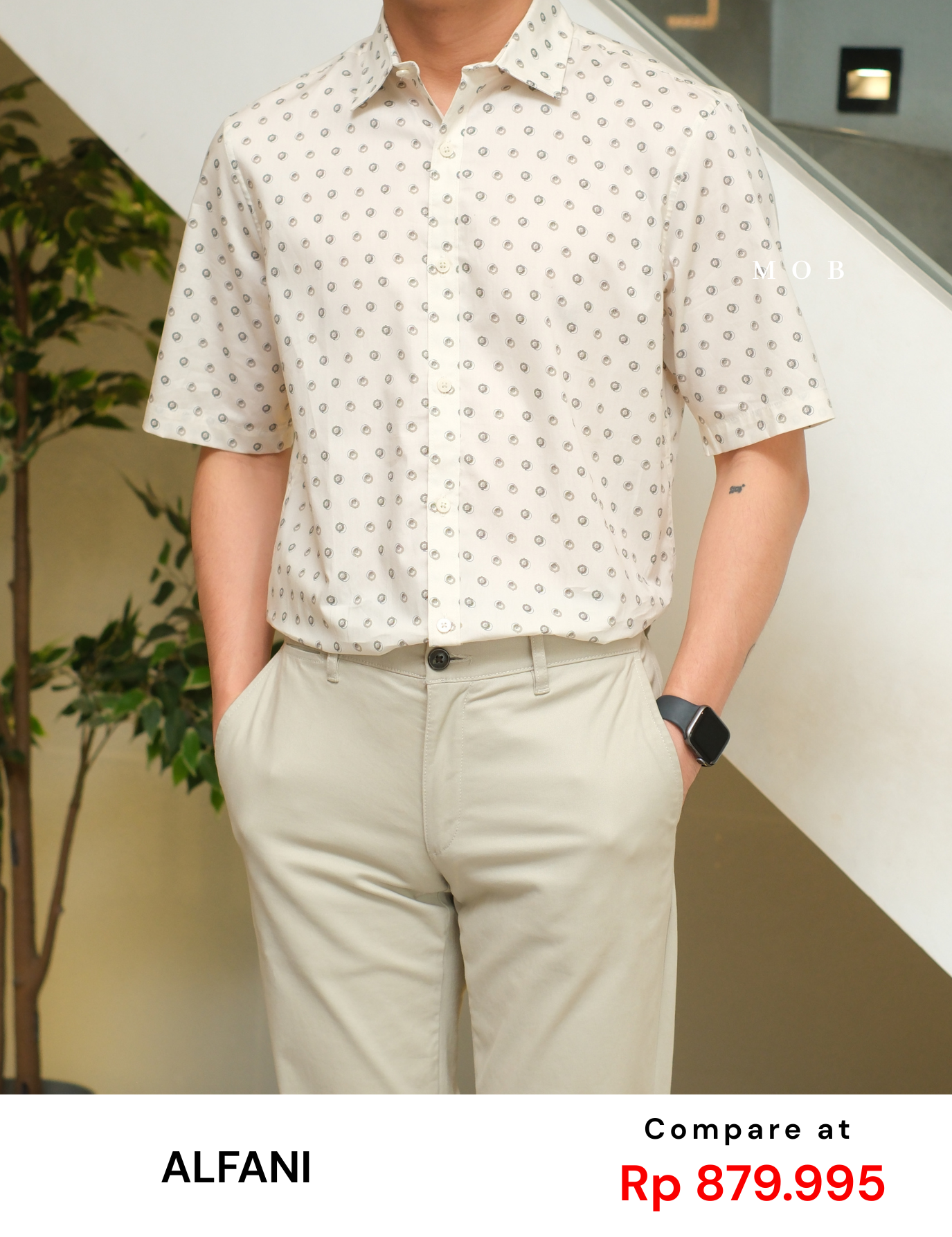 AFSSS01024 Geometric Patterned SS Shirt Light Beige