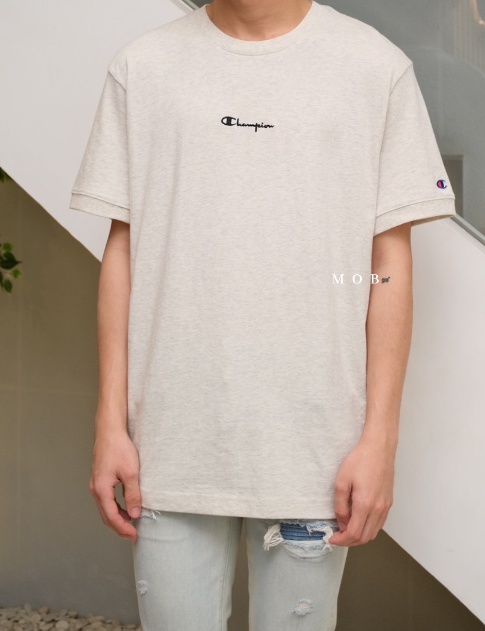 CHMPSST2204A Midweight Reverse Weave Tee Beige Misty