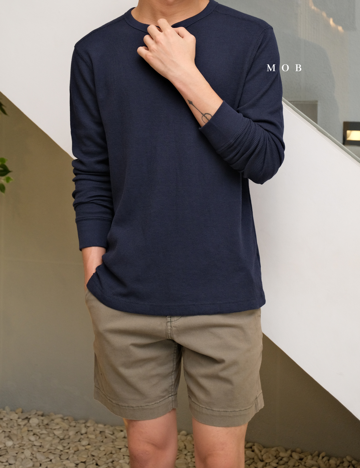 ONLST1006 Soft Waffle LS Tee Navy