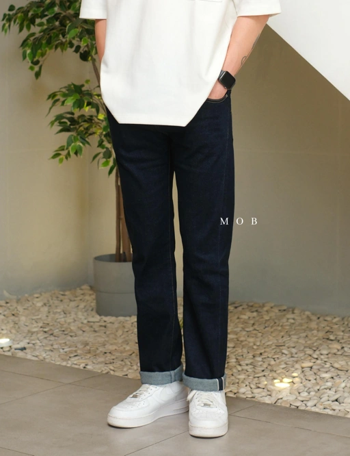 Image of BBGPT03001A Slim Straight Selvedge Jeans Dark Indigo