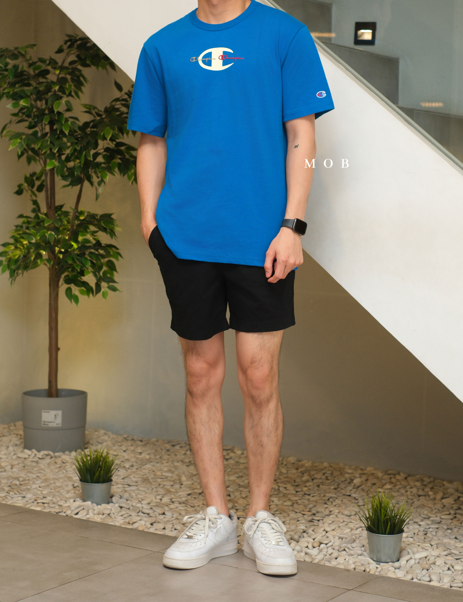 CHMPSST2004C Heritage Double Script Logo SS Tee French Blue