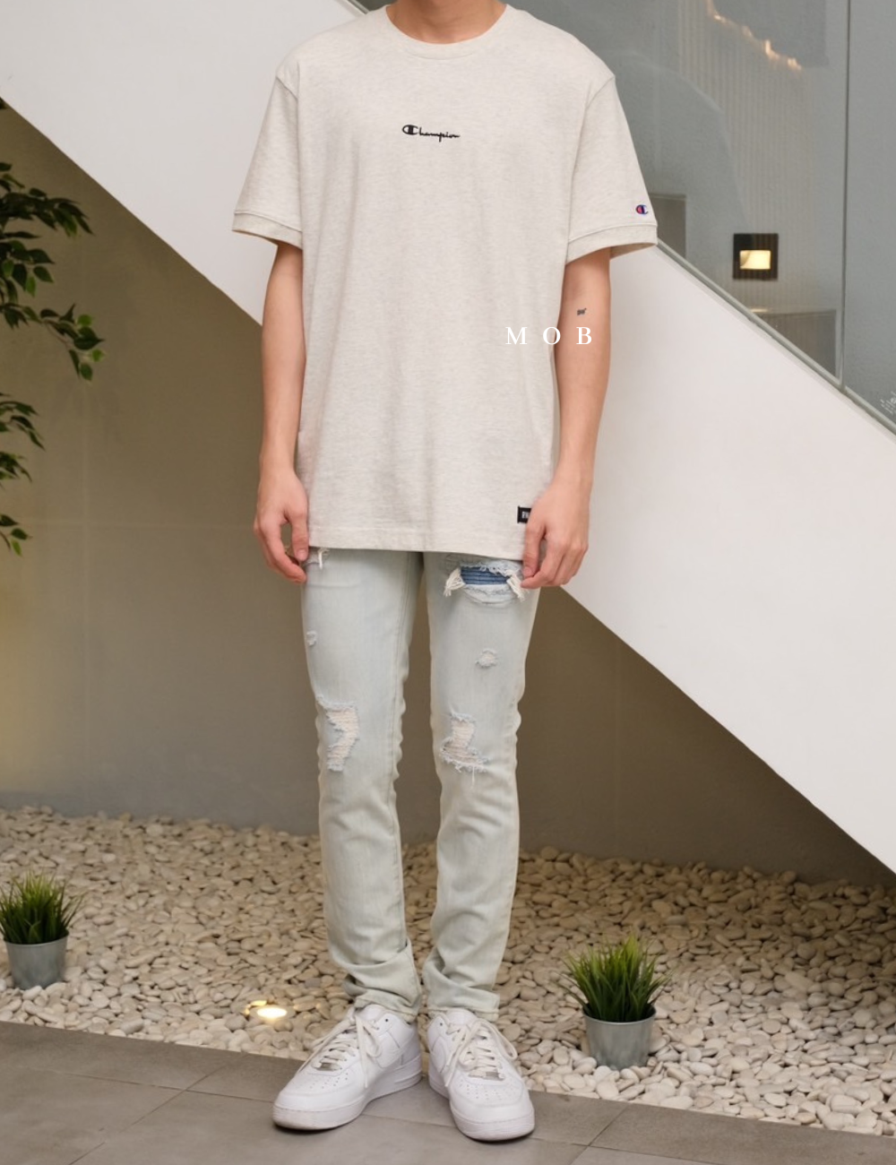 CHMPSST2204A Midweight Reverse Weave Tee Beige Misty