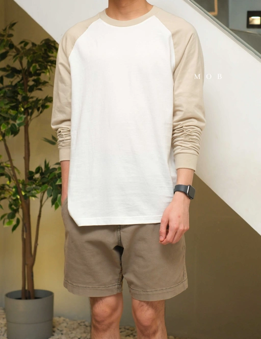 Image of GPLST1109A Organic Cotton Raglan LS Tee White Khaki