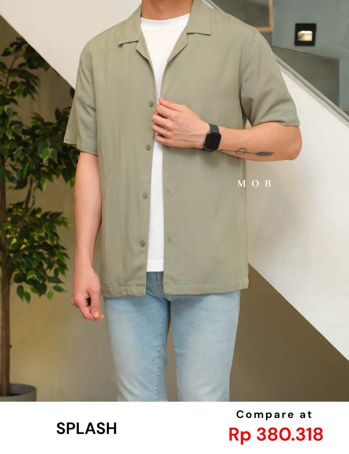 SPL01SSS002-002 Smart Open Collar SS Shirt Sage Green