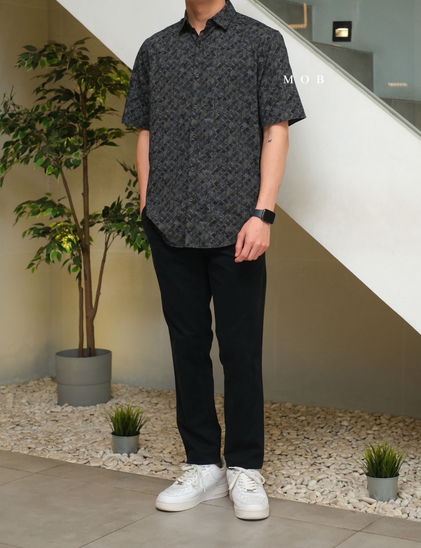 AFSSS01020 Toledo Geoprint SS Shirt Dark Grey