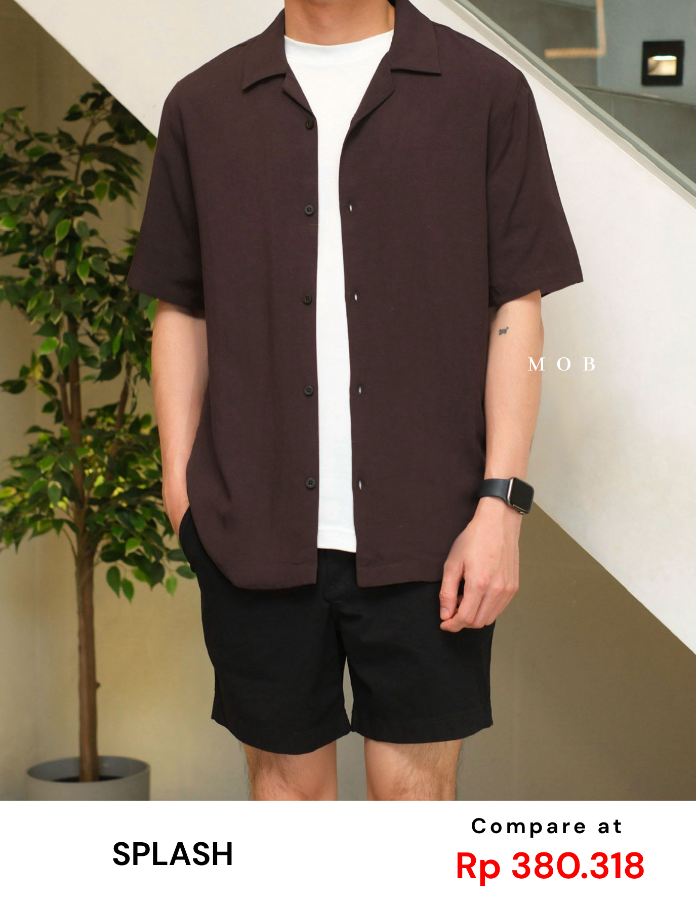 SPL01SSS002-001 Smart Open Collar SS Shirt Dark Brown