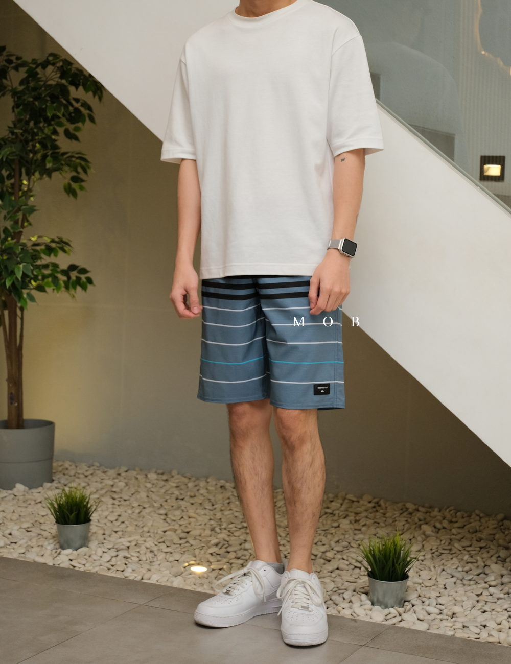 QSBS03003 Black Blue Grey Stripe 20" Boardshorts