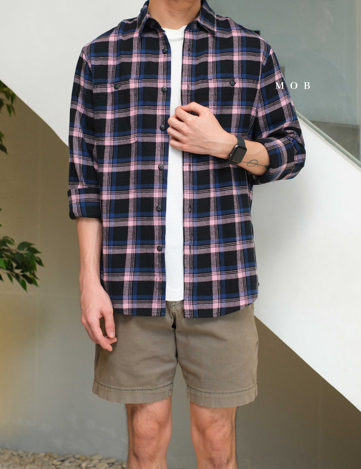 SNMLSS01002 Super Soft Flannel LS Shirt Navy Pink Plaid