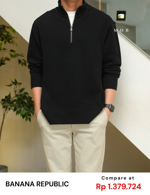 Image of BRJ03002 Quarter Zip Double Knit Black