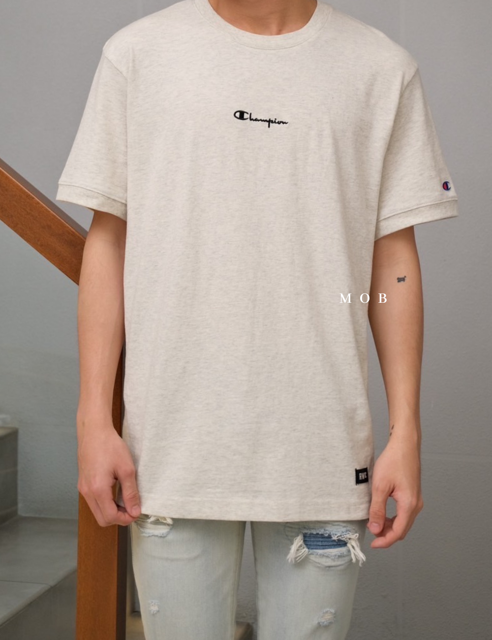 CHMPSST2204A Midweight Reverse Weave Tee Beige Misty
