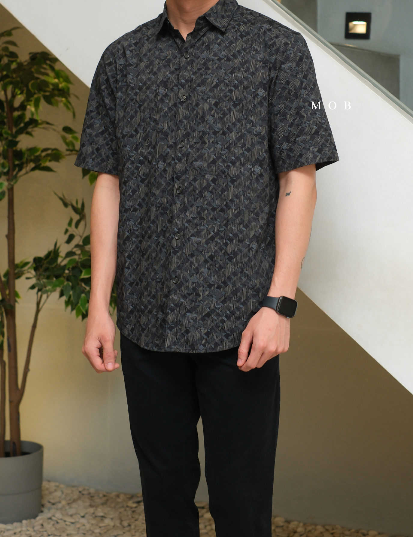 AFSSS01020 Toledo Geoprint SS Shirt Dark Grey