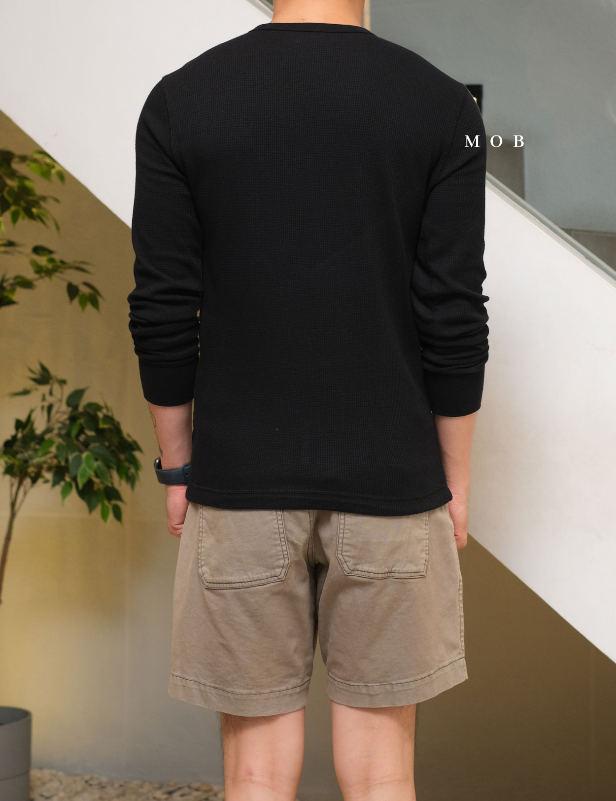 ONLST1007 Soft Waffle LS Tee Black