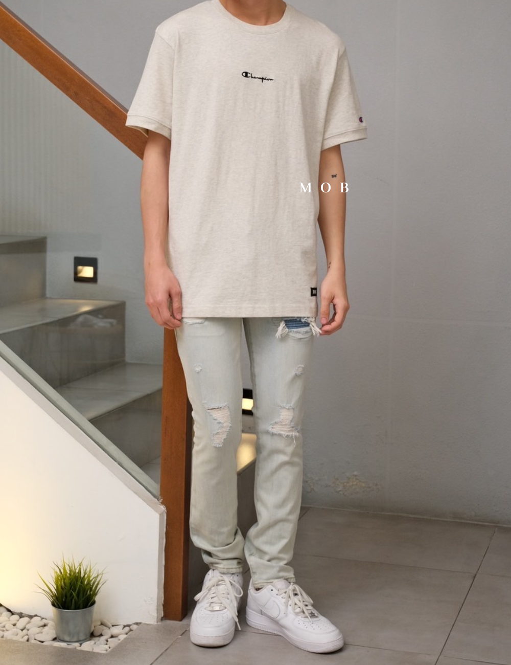 CHMPSST2204A Midweight Reverse Weave Tee Beige Misty