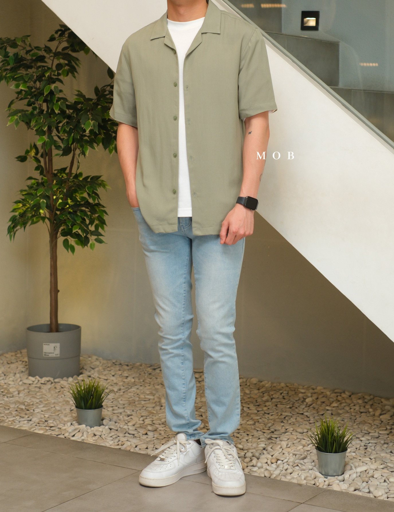 SPL01SSS002-002 Smart Open Collar SS Shirt Sage Green