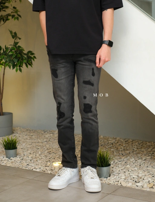 Image of ARPT09003 Skinny Ripped Jeans Black Grey