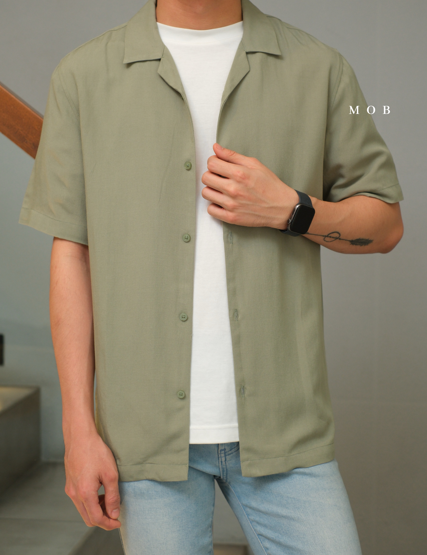 SPL01SSS002-002 Smart Open Collar SS Shirt Sage Green