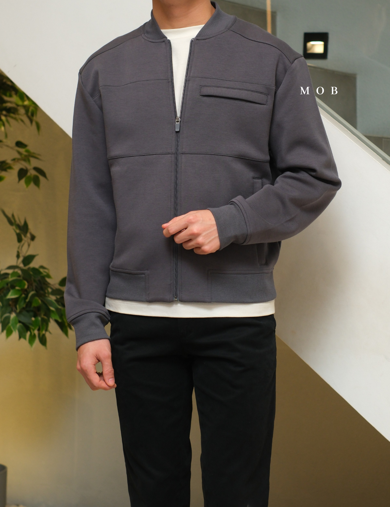 MODJ01003 Modern Pocket Bomber Jacket Asphalt Grey