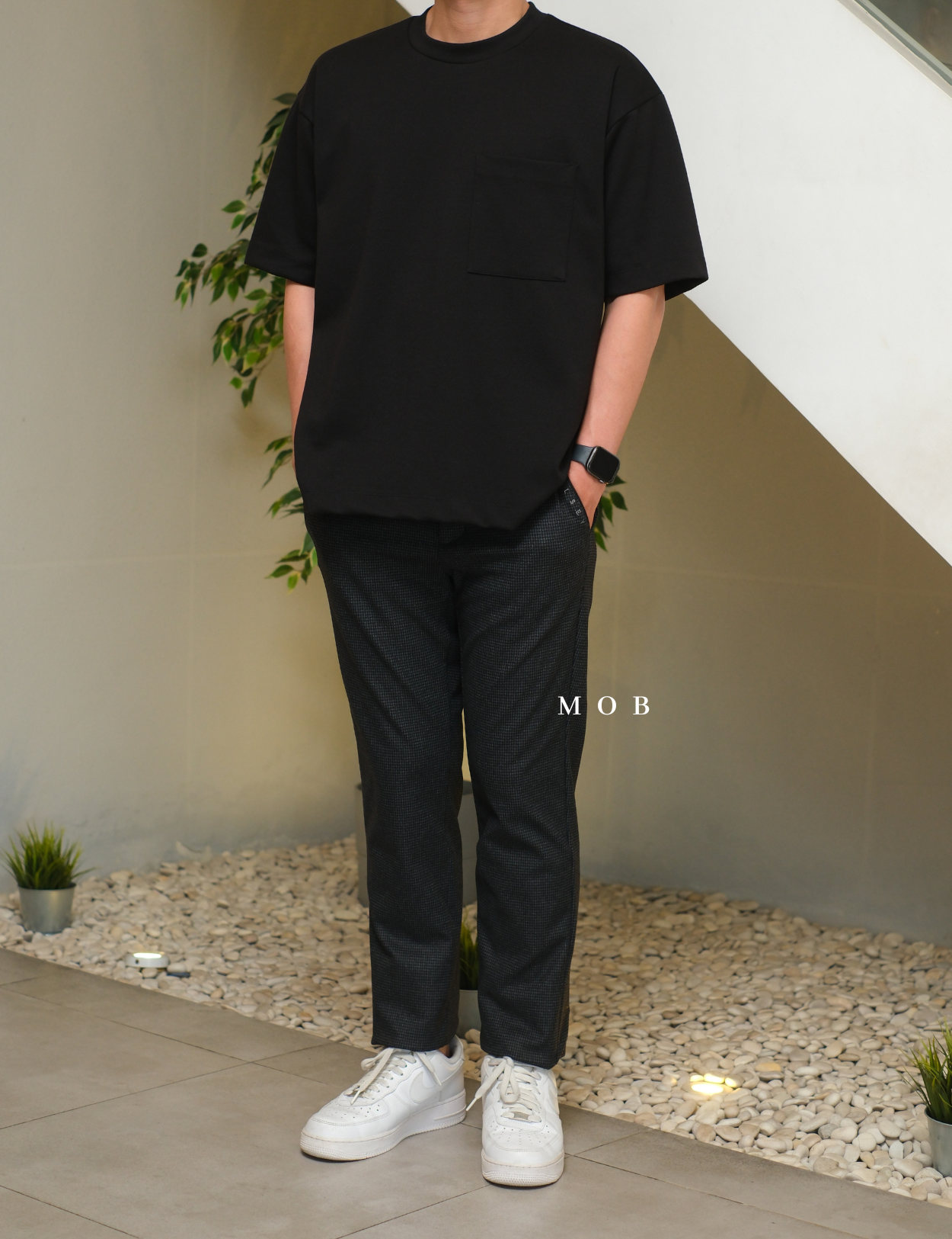 WSYPT01003 Power Basic Pants Black Herringbone