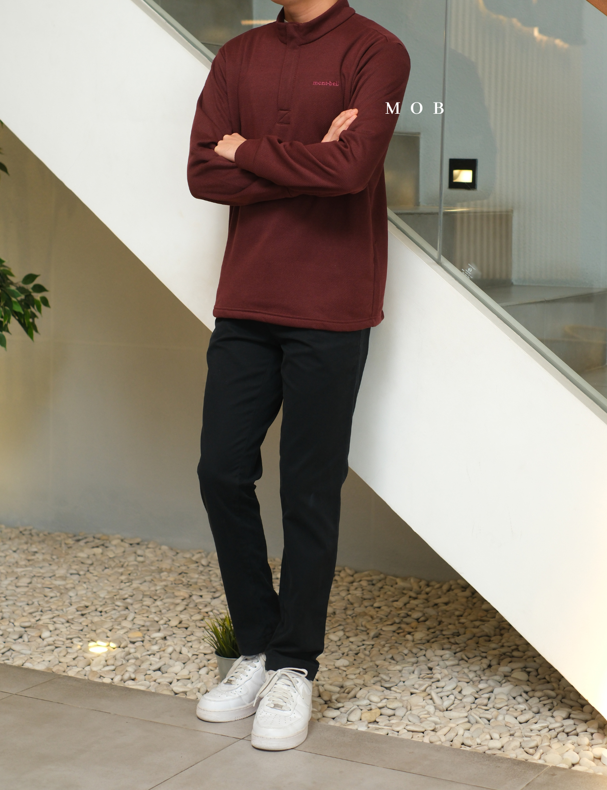 MBLJ01001 Mock Neck Fleece Half Zip Jacket Maroon