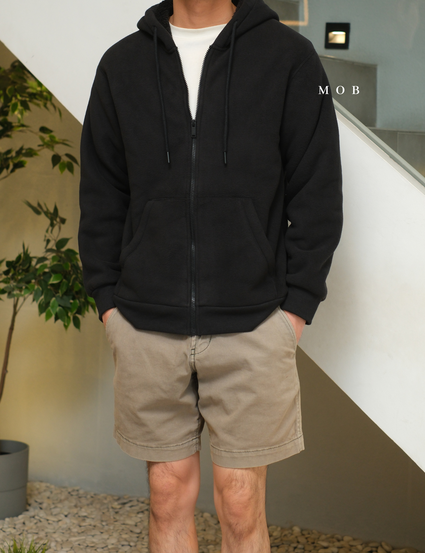 PHFZ02001 Fluffy Bonded Sherpa Full Zip Hoodie Black