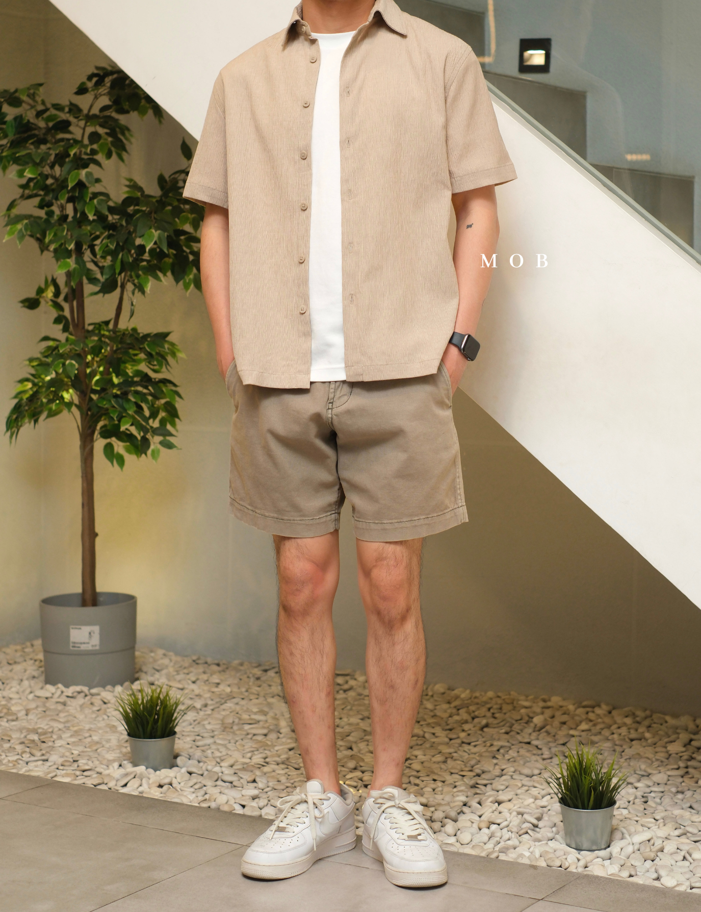 ICN01SSS001-002 Crinkled SS Shirt Khaki 