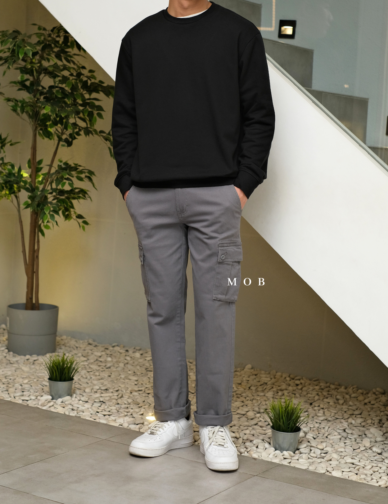 AZEPT05002 Straight Fit Cargo Pants Grey 