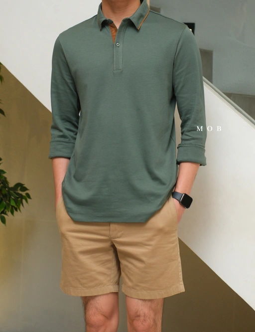 Image of ARKPLS01003 Gentle Polo LS Shirt Sage Green