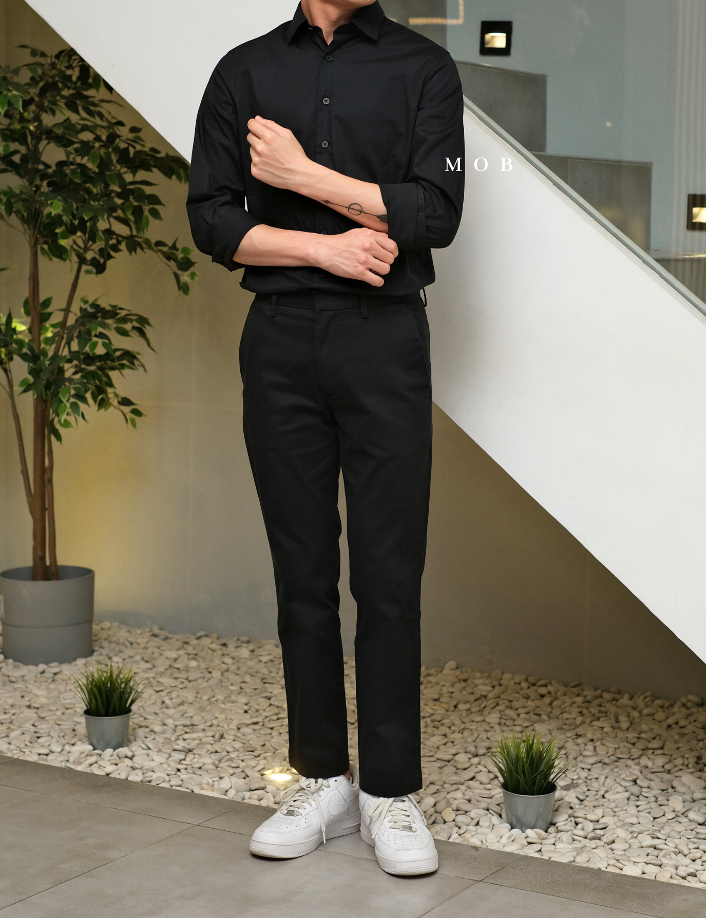 EXLSS01001 MODERN Stretch 1MX LS Shirt Black