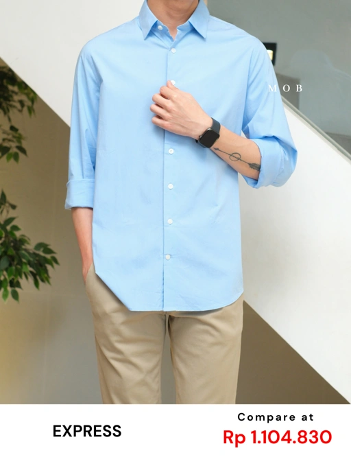 Image of EXLSS07004 FITTED Stretch 1MX LS Shirt Light Blue