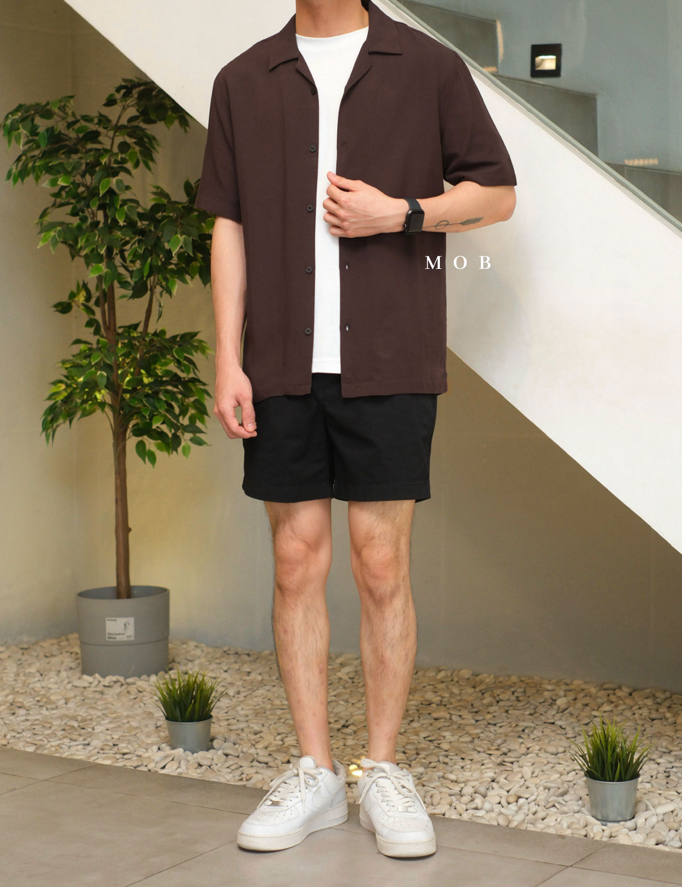 SPL01SSS002-001 Smart Open Collar SS Shirt Dark Brown