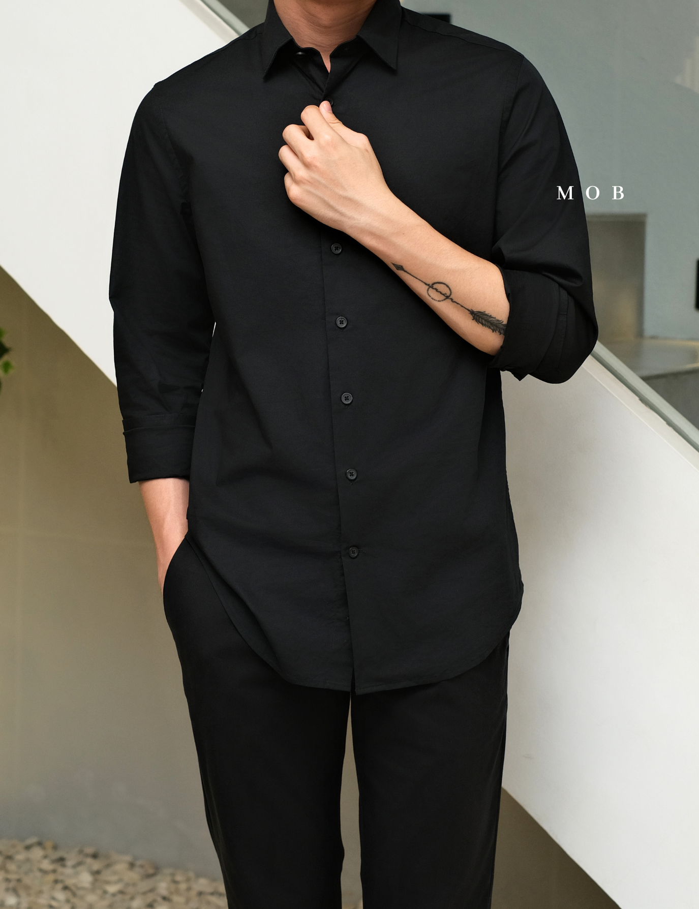EXLSS01001 MODERN Stretch 1MX LS Shirt Black