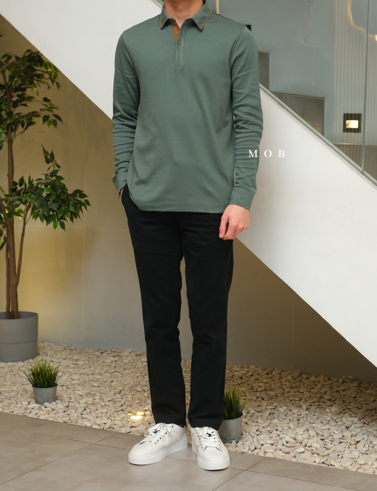 ARK01LSP021 Gentle Polo LS Shirt Sage Green