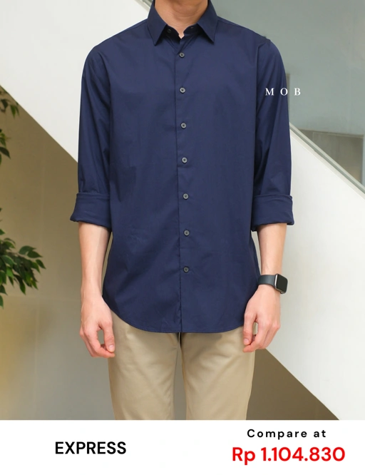 Image of EXLSS07006 FITTED Stretch 1MX LS Shirt Navy