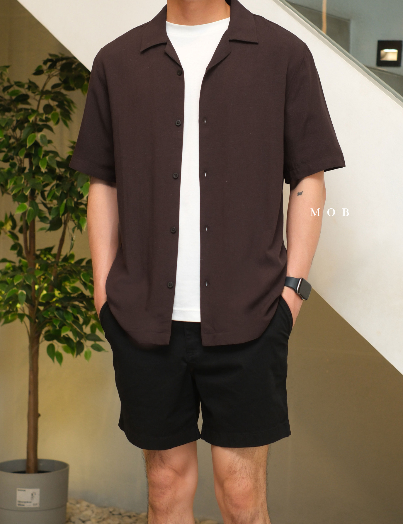 SPL01SSS002-001 Smart Open Collar SS Shirt Dark Brown