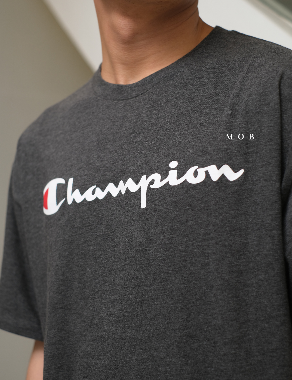 CHMPSST2002D Classic Script Logo SS Tee Asphalt Grey