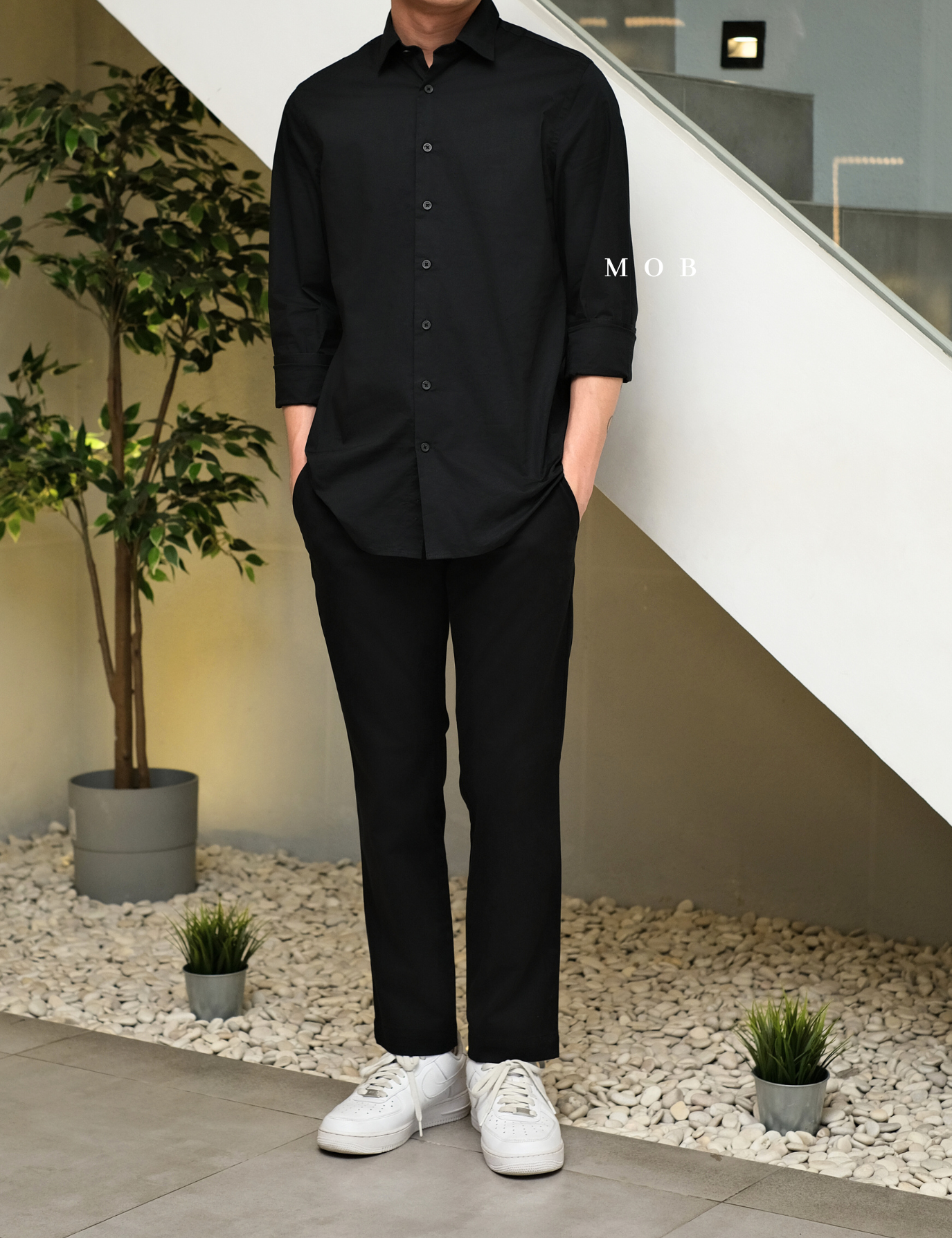 EXLSS01001 MODERN Stretch 1MX LS Shirt Black