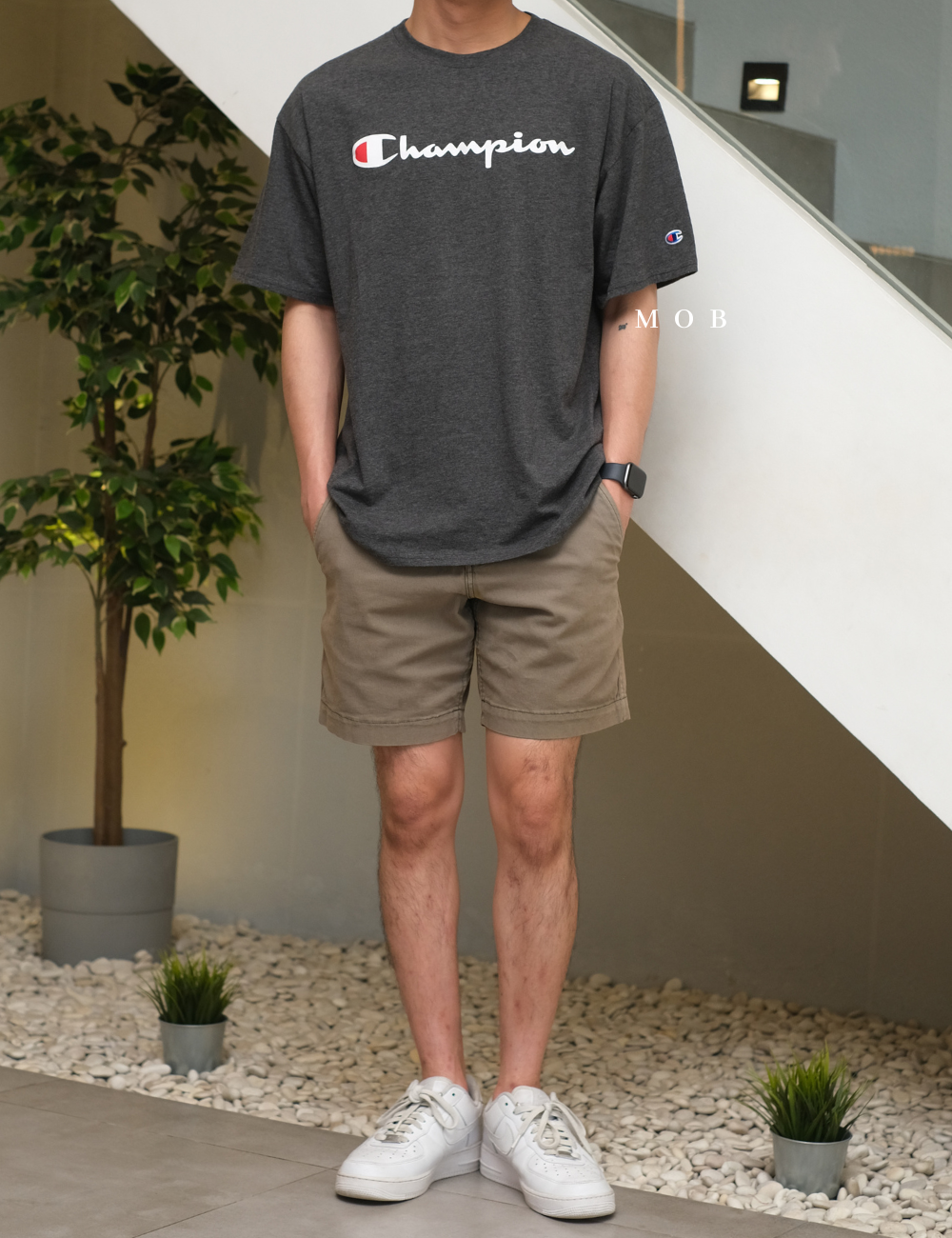 CHMPSST2002D Classic Script Logo SS Tee Asphalt Grey