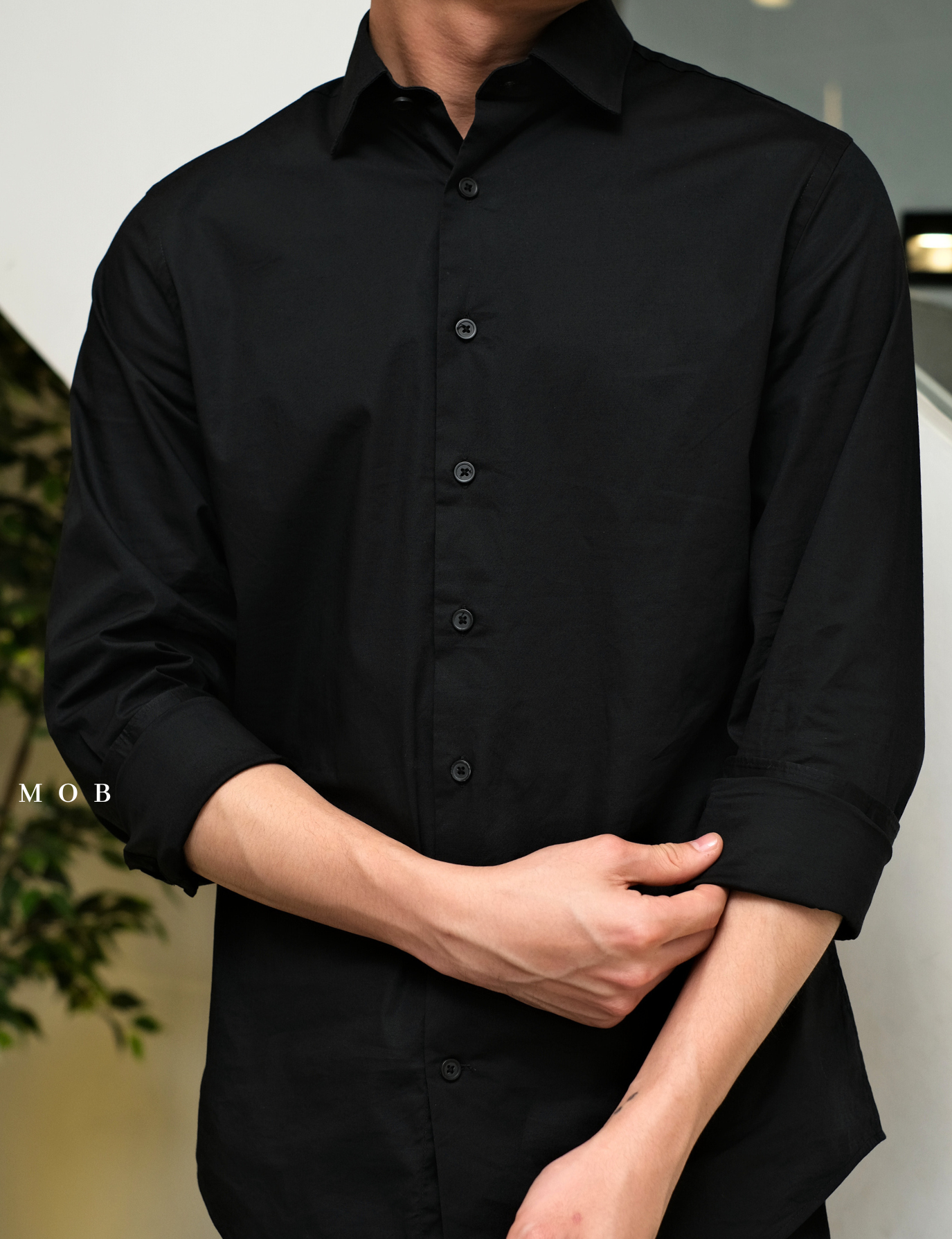EXLSS01001 MODERN Stretch 1MX LS Shirt Black