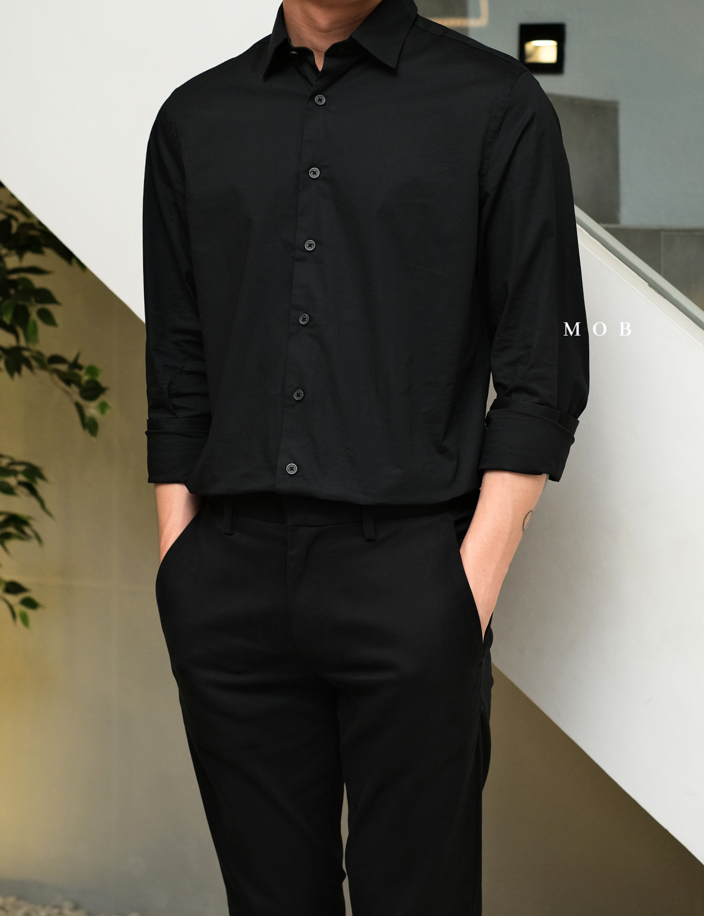 EXLSS01001 MODERN Stretch 1MX LS Shirt Black