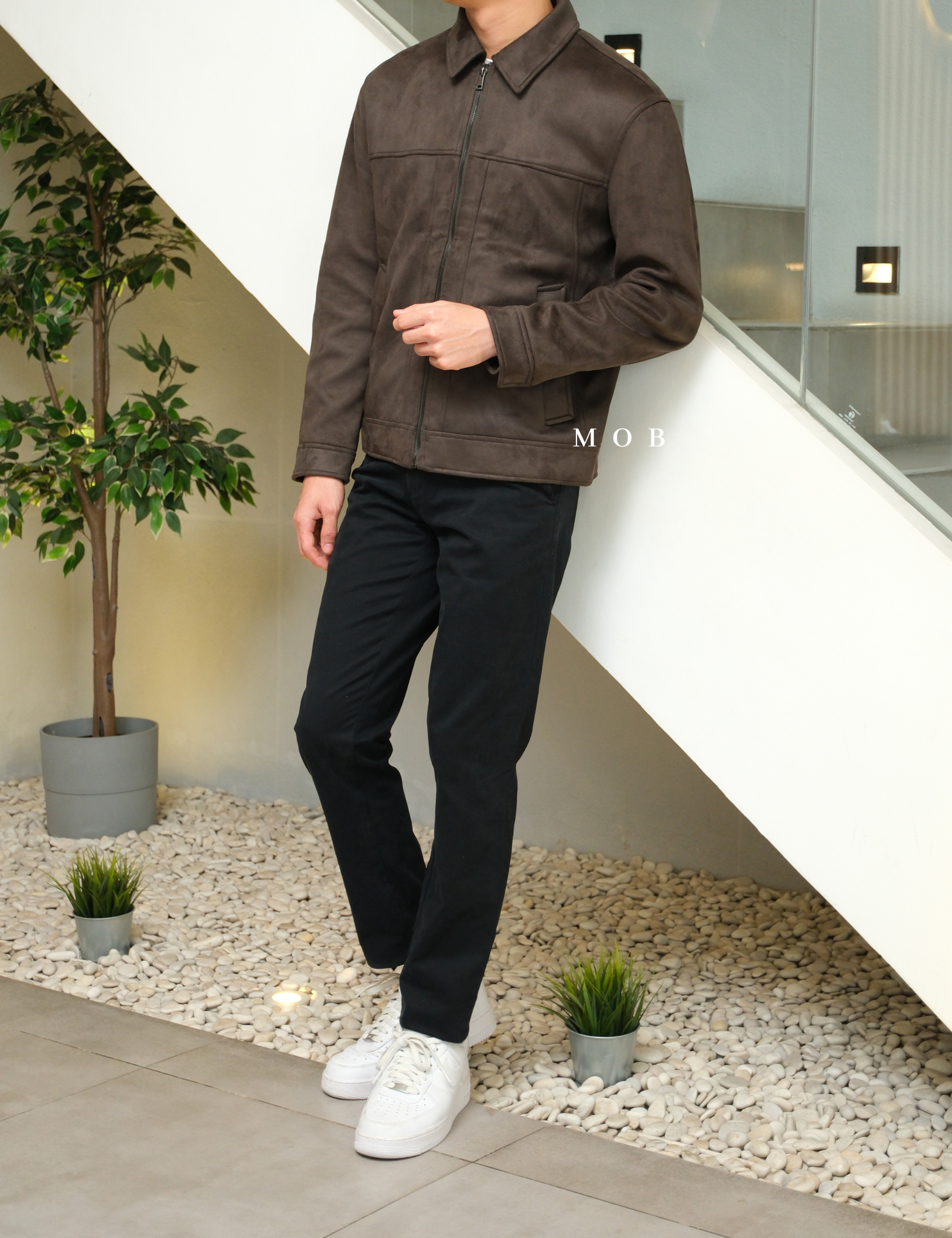 PHJ02001B Faux Suede Trucker Jacket Dark Brown
