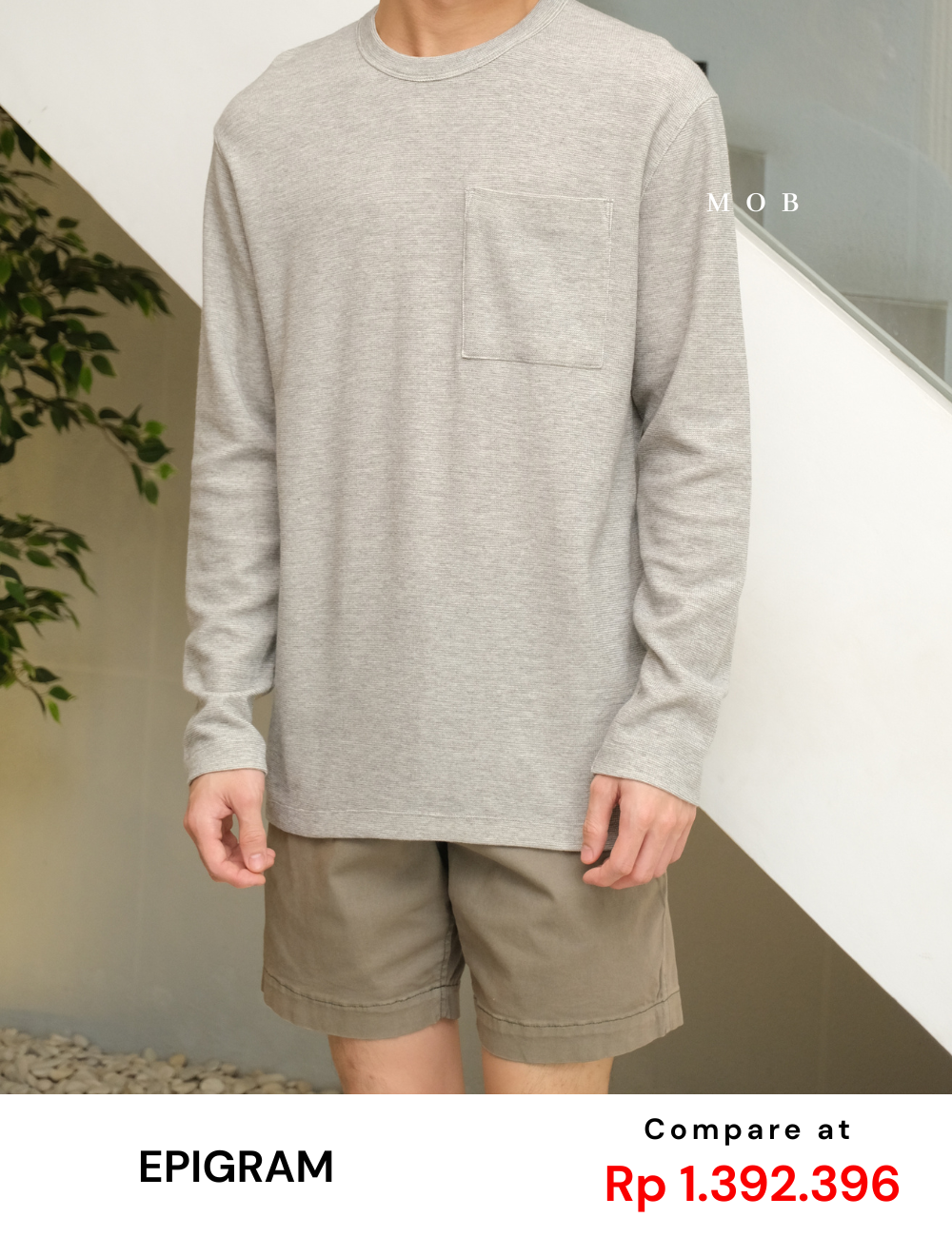 EGLST01002B Texture With Pocket LS Tee Grey